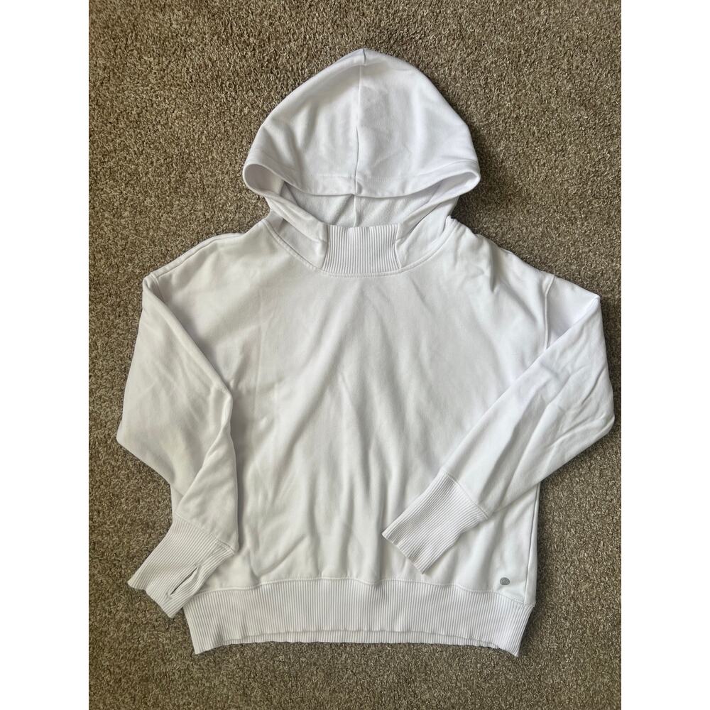 Apana‎ White Crossover High Neck Hoodie Large L Athleisure Thumbhole Pullover